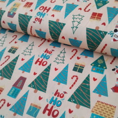 TRICOLINE ESTAMPADA NATAL 100% ALGODÃO
