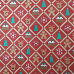 TRICOLINE ESTAMPADA NATAL 100% ALGODÃO