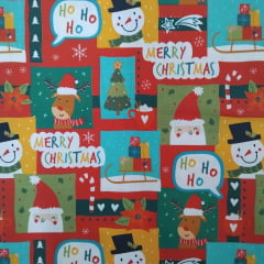 TRICOLINE ESTAMPADA NATAL 100% ALGODÃO